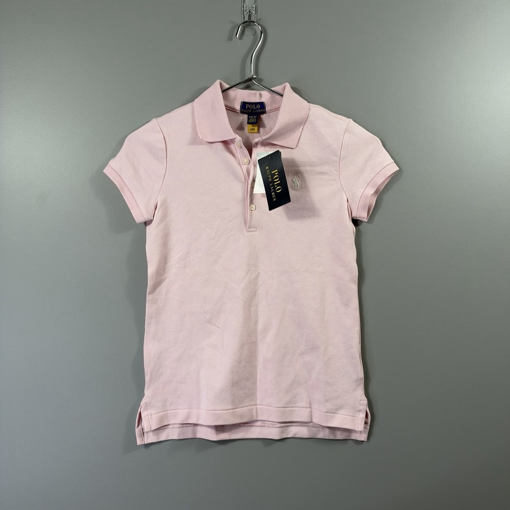 Polo Ralph Lauren Shirt Girls 8-10 Pink Pique Knit Polo Pony Logo Short Sleeve